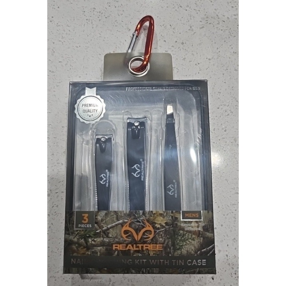 Realtree Mens 3 Piece Nail Grooming Kit with Tin Case Black‎ RT0064A-S NEW